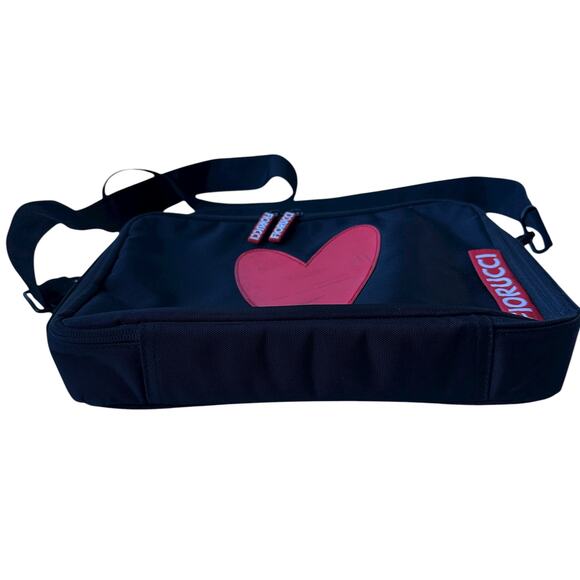 Vintage Fiorucci Crossbody Bag Black Canvas Red Heart Messenger 11"x7.5"x2" - Picture 6 of 11
